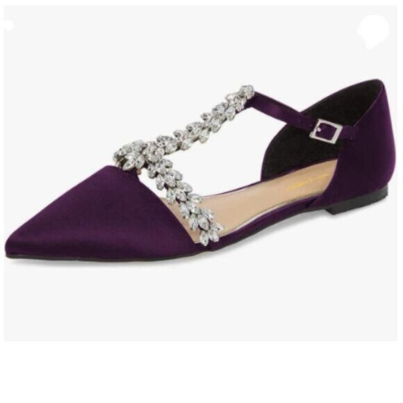 XYD Purple Rhinestone T-Strap Crystal Flats Sandals Pointy Toe D'Orsay Shoes - Picture 1 of 8
